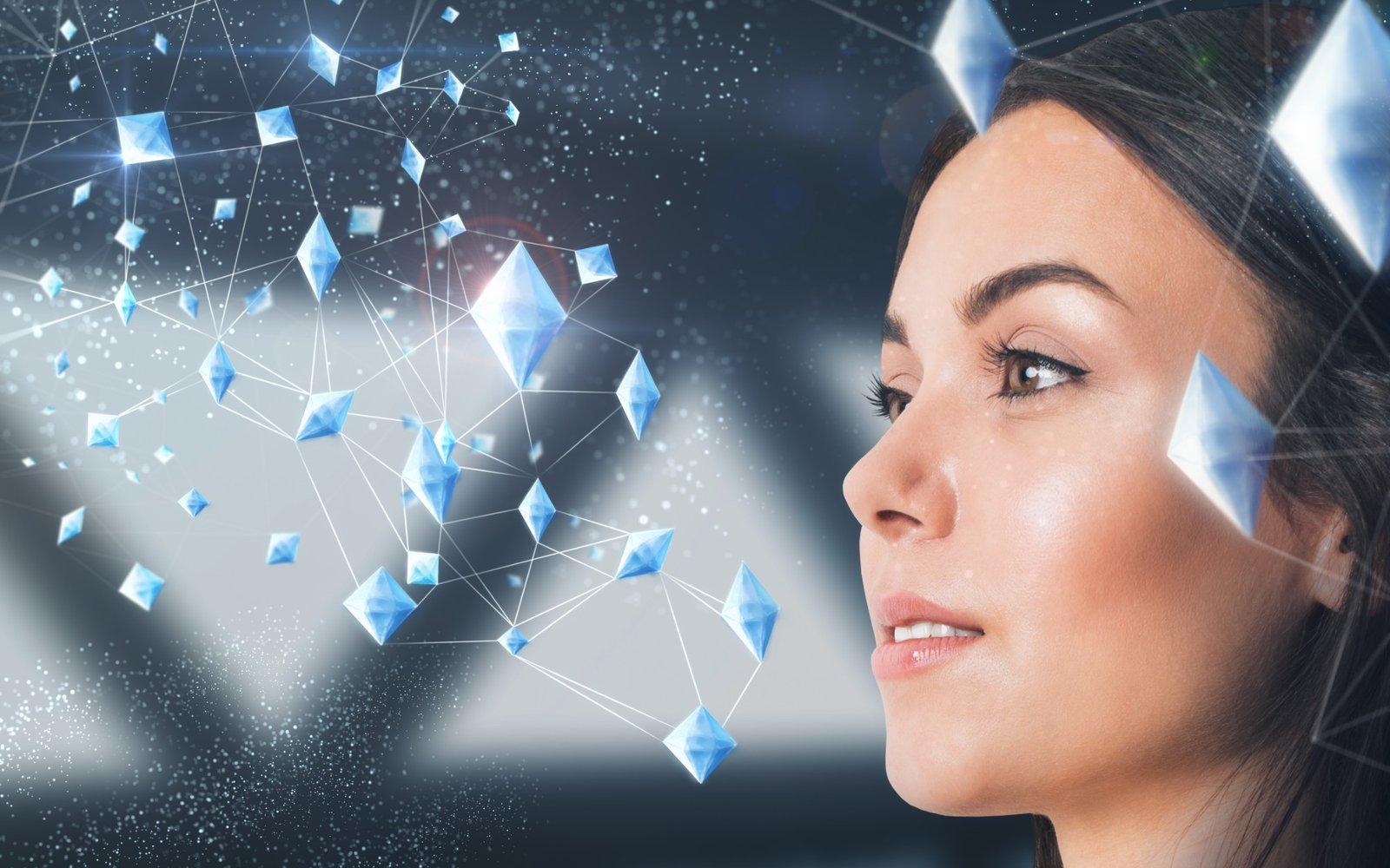 Woman in profile beside a glowing network of light, symbolising the body at rest